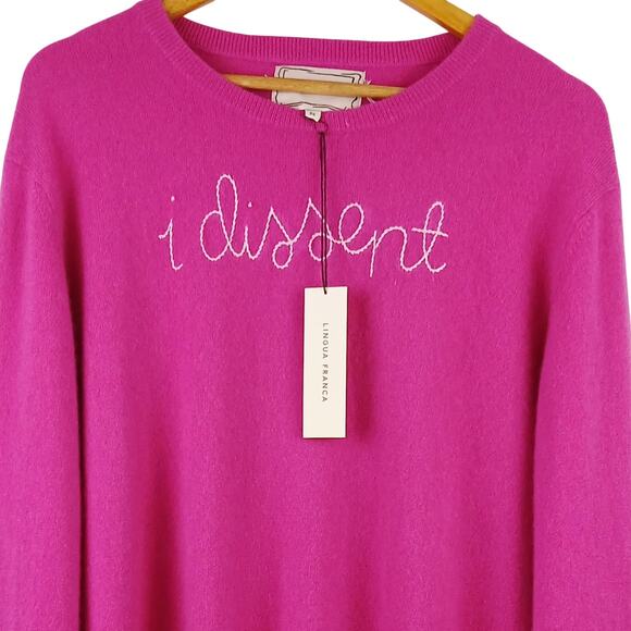 LINGUA FRANCA SZ 3X 100% Cashmere Hand Embroidered Sweater "i dissent" NWT $380 - Picture 3 of 7